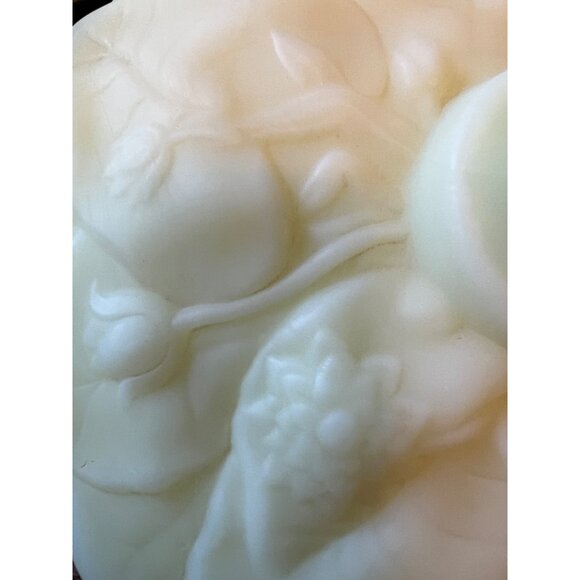 Fenton Lidded Uranium Glass Compote Dish With Water Lily  Motif - Picture 16 of 16